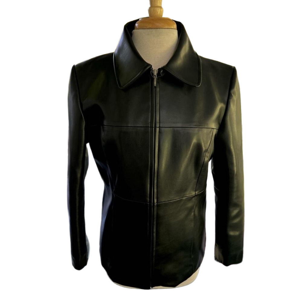 Denim & Co QVC Faux Leather Black Size Small Jacket Biker NEW W/ Tag